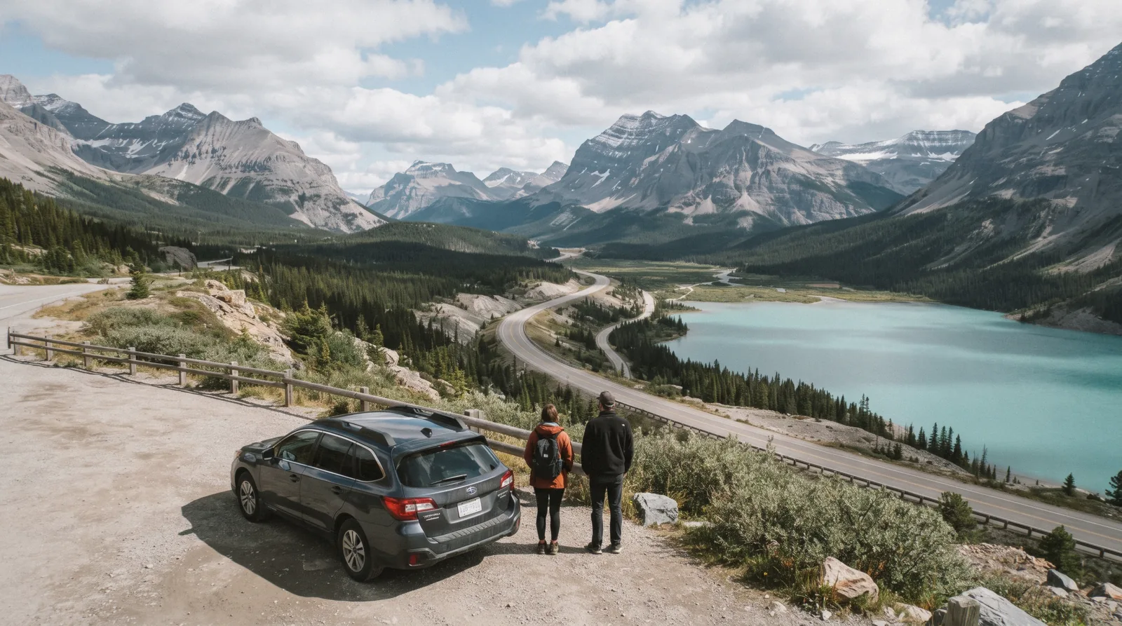 Travellers planning Banff in 3 days look over the Bow Valley from a viewpoint above the townsite
