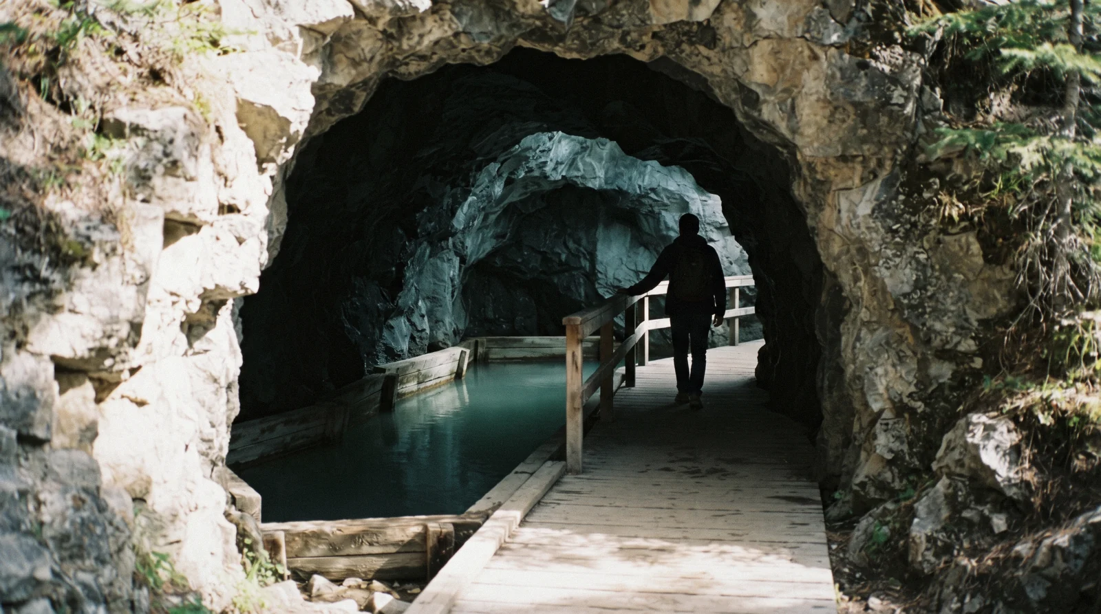 The interior cave and thermal pool at Cave and Basin Banff, the national historic site where Banff National Park began.