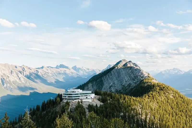 Gondola car climbing above the Bow Valley on Sulphur Mountain on the Banff Gondola ride