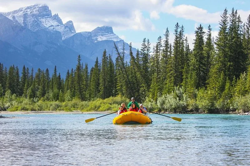 Scenic raft float on the Bow River near Canmore